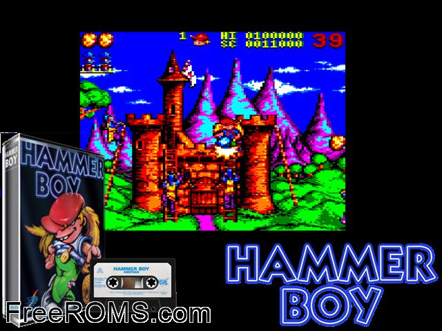 Hammer Boy I and II (UK) (1991) [f1] Amstrad CPC game showing 3D box cover and gameplay screenshot